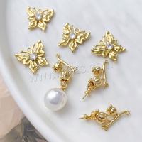 Brass Earring Stud Component, plated, DIY & micro pave cubic zirconia, gold [