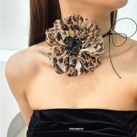 Fashion Choker Necklace, Zinc Alloy, with Cloth & Wax Cord, Flower, plated, fashion jewelry & with rhinestone 