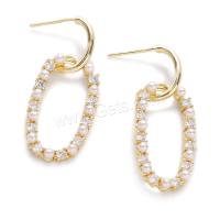 Befestiger Zirkonia Messing Ohrring, mit Kunststoff Perlen, 18K vergoldet, Micro pave Zirkonia & für Frau, Goldfarbe, 40x15mm, verkauft von Paar[