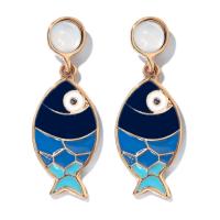 Enamel Zinc Alloy Drop Earring, Fish, gold color plated, fashion jewelry & for woman, multi-colored [