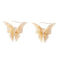 Zinc Alloy Rhinestone Drop Earring, Butterfly, gold color plated, fashion jewelry & for woman & with rhinestone, golden 