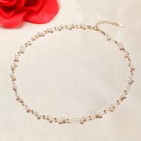 Freshwater Pearl Brass Necklace, with Freshwater Pearl, with 4cm extender chain, handmade, fashion jewelry & for woman, golden cm 