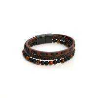 Gemstone Bracelets, PU Leather, with Natural Stone & Zinc Alloy, plumbum black color plated, three layers & for man cm 
