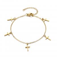 Stainless Steel Charm Bracelet, 304 Stainless Steel, with 5cm extender chain, Cross, Vacuum Ion Plating, fashion jewelry & for woman, golden Approx 17 cm [