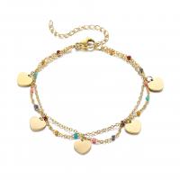 Stainless Steel Charm Bracelet, 304 Stainless Steel, with 5cm extender chain, Heart, Vacuum Ion Plating, Double Layer & fashion jewelry & for woman & enamel, golden Approx 17 cm 