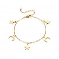 Stainless Steel Charm Bracelet, 304 Stainless Steel, with 5cm extender chain, Moon and Star, Vacuum Ion Plating, fashion jewelry & for woman, golden Approx 17 cm [
