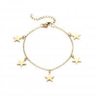 Stainless Steel Charm Bracelet, 304 Stainless Steel, with 5cm extender chain, Star, Vacuum Ion Plating, fashion jewelry & for woman, golden Approx 17 cm 
