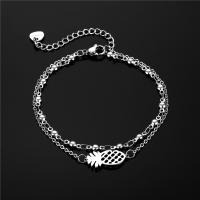Stainless Steel Chain Bracelets, 304 Stainless Steel, with 5cm extender chain, Pineapple, polished, Double Layer & fashion jewelry & for woman Approx 17 cm 