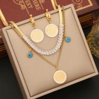 Cubic Zirconia Stainless Steel Jewelry Sets, 304 Stainless Steel, with turquoise, with 1.96lnch extender chain, plated, micro pave cubic zirconia & for woman & enamel, gold Approx 15.74 Inch [