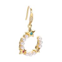 Cubic Zirconia Micro Pave Brass Earring, with Plastic Pearl, real gold plated & micro pave cubic zirconia, gold 