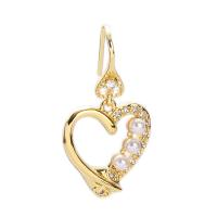 Cubic Zirconia Micro Pave Brass Earring, with Plastic Pearl, Heart, real gold plated & micro pave cubic zirconia, gold [