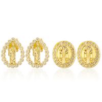 Cubic Zirconia Micro Pave Brass Earring, Virgin Mary, real gold plated & micro pave cubic zirconia & for woman, gold 