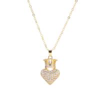 Cubic Zircon Micro Pave Brass Necklace, with 2lnch extender chain, Crown, real gold plated, micro pave cubic zirconia, gold Approx 17.3 Inch [