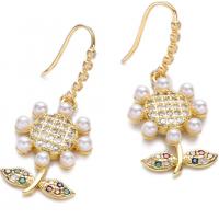Cubic Zirconia Micro Pave Brass Earring, with Plastic Pearl, real gold plated & micro pave cubic zirconia & for woman, gold [