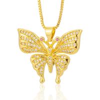 Cubic Zircon Micro Pave Brass Necklace, with 2lnch extender chain, Butterfly, real gold plated, micro pave cubic zirconia, gold Approx 17.3 Inch [