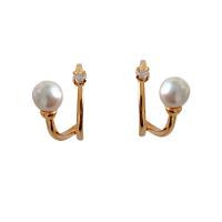 Brass Earring Clip, with Plastic Pearl, Plating champagne gold, fashion jewelry & for woman & with rhinestone [