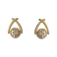 Cubic Zirconia Micro Pave Brass Earring, 14K gold plated, fashion jewelry & micro pave cubic zirconia & for woman [