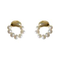 Freshwater Pearl Brass Earring, with Freshwater Pearl, gold color plated, fashion jewelry & for woman, white 