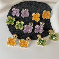 Brass Earring Clip, with Crystal, Flower, fashion jewelry & for woman 