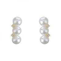 Cubic Zirconia Micro Pave Brass Earring, with Plastic Pearl, gold color plated, fashion jewelry & micro pave cubic zirconia & for woman 