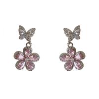 Cubic Zirconia Micro Pave Brass Earring, platinum color plated, fashion jewelry & micro pave cubic zirconia & for woman, pink 