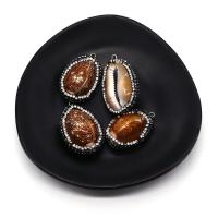 Natural Freshwater Shell Pendants, with Rhinestone Clay Pave, Conch, DIY, brown 