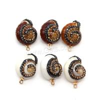 Brass Shell Pendants, with Rhinestone Clay Pave & Brass, Conch, gold color plated, DIY [