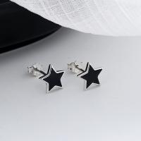 Sterling Silver Stud Earring, Argent sterling 925, étoile, Finition antique, bijoux de mode & pour femme, 7mm, Vendu par paire