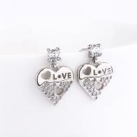 Cubic Zirconia Micro Pave Sterling Silver Earring, 925 Sterling Silver, Heart, fashion jewelry & micro pave cubic zirconia & for woman [