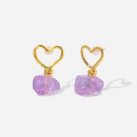 Gemstone Drop Earring, 304 Stainless Steel, with Natural Stone, 18K gold plated, fashion jewelry & for woman 
