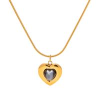 Cats Eye Necklace, 304 Stainless Steel, with Cats Eye, with 1.97inch extender chain, Heart, 18K gold plated, fashion jewelry & for woman, golden, 14.3mm Approx 15.35 Inch 