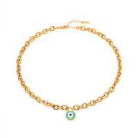 Evil Eye Jewelry Necklace, 304 Stainless Steel, with 2.17inch extender chain, 18K gold plated, fashion jewelry & for woman & enamel, golden, 12.8mm Approx 16.14 Inch 