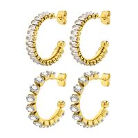 Stainless Steel Cubic Zirconia Stud Earring, 304 Stainless Steel, 18K gold plated & micro pave cubic zirconia & for woman, golden [