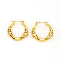 Boucle d'oreille en acier inoxydable Dangle, Acier inoxydable 304, avec perle de plastique, Plaqué d'or 18K, bijoux de mode & pour femme, doré Vendu par paire[