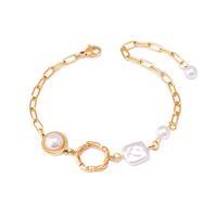 Titanium Steel Bracelet & Bangle, with Plastic Pearl, plated, fashion jewelry & for woman, golden Approx 8.66 Inch 
