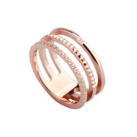 Titanium Steel Finger Ring, plated & for woman & with rhinestone, rose gold color 