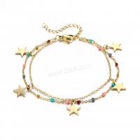 Stainless Steel Charm Bracelet, 304 Stainless Steel, with 5cm extender chain, Star, Vacuum Ion Plating, Double Layer & fashion jewelry & for woman & enamel, golden Approx 17 cm [