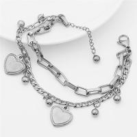Moda pulseras de la aleación de Zinc, con 5cm extender cadena, Corazón, chapado en color de plata, Doble capa & estilo punky & para mujer, longitud:15 cm, Vendido por UD[