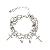 Bracelets En alliage de zinc, croix, Placage de couleur argentée, Double couche & bijoux de mode & unisexe Environ 22 cm, Vendu par PC[