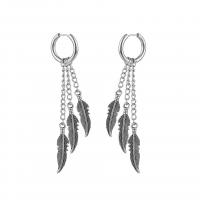 Huggie Hoop Drop Earring, Titanium Steel, Feather, punk style & for man, original color, 74mm, Inner Approx 12mm 