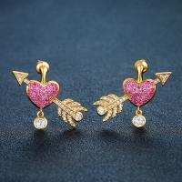 Rhinestone Brass Stud Earring, Heart, gold color plated, fashion jewelry & for woman & with rhinestone, mixed colors [