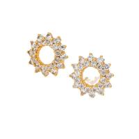 Cubic Zirconia Micro Pave Brass Earring, Flower, gold color plated, fashion jewelry & micro pave cubic zirconia & for woman [