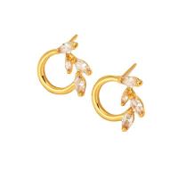 Boucles d'oreilles en laiton zircon cubique, Placage de couleur d'or, bijoux de mode & pavé de micro zircon & pour femme Vendu par paire