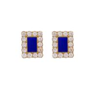 Enamel Zinc Alloy Stud Earring, Square, gold color plated, fashion jewelry & micro pave cubic zirconia & for woman, blue [