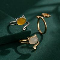 Brass Ring Mountings, Cat, plated, DIY 