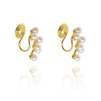 Brass Earring Clip, with Plastic Pearl & Zinc Alloy, gold color plated, fashion jewelry & for woman 