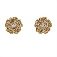 Brass Earring Clip, with Seedbead, Flower, gold color plated, fashion jewelry & for woman, 16mm [