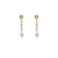 Cubic Zirconia Micro Pave Brass Earring, with Freshwater Pearl, gold color plated, fashion jewelry & micro pave cubic zirconia & for woman [