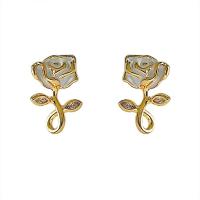 Cubic Zirconia Micro Pave Brass Earring, Rose, gold color plated, fashion jewelry & micro pave cubic zirconia & for woman & enamel [