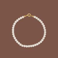 Glass Jewelry Beads Bracelets, Brass, with Glass Pearl, gold color plated, fashion jewelry & for woman, white Approx 18.5 cm 